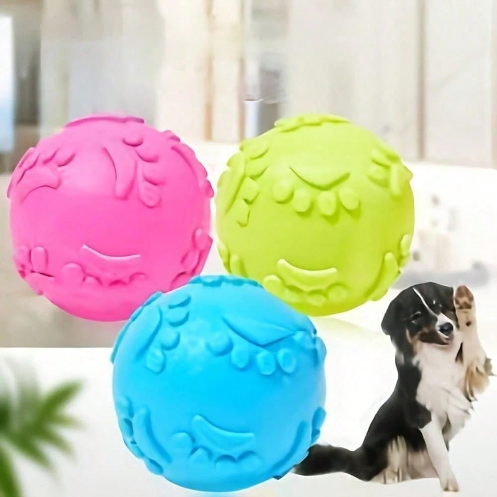 3pcs-Squeaky Dog Toy Balls. Made Of And Materials, Soft And Elastic. With Embossed Paw Prints, Durable And Bite-Resistant. These Are Dog Toy Balls, Perfect For Daily Interaction And Training. Random C