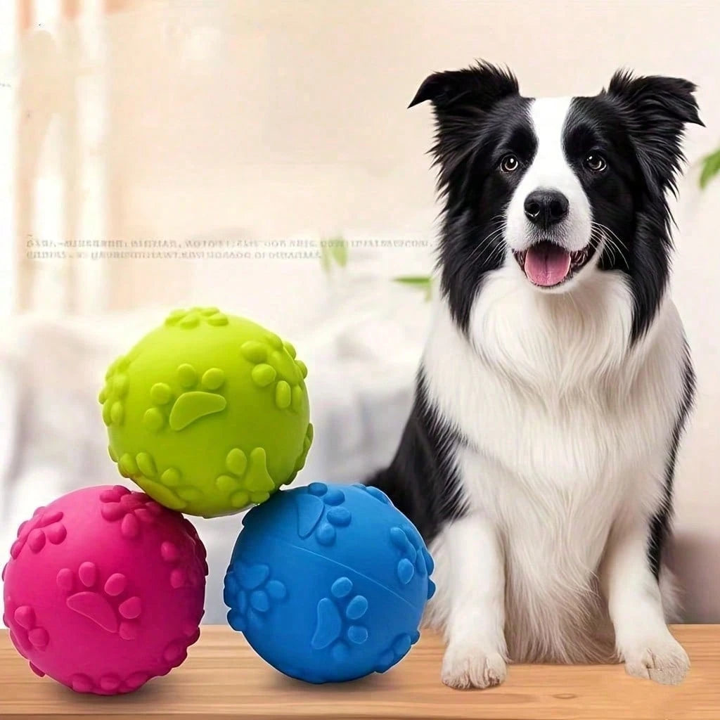 3pcs-Squeaky Dog Toy Balls. Made Of And Materials, Soft And Elastic. With Embossed Paw Prints, Durable And Bite-Resistant. These Are Dog Toy Balls, Perfect For Daily Interaction And Training. Random C