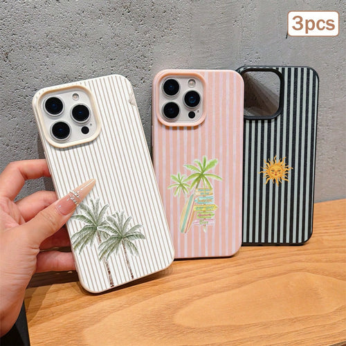 3pcs Striped Print TPU Shockproof Full Coverage Protective Phone Case Compatible With Apple 11/12/13/14/15/16/17 Pro Max