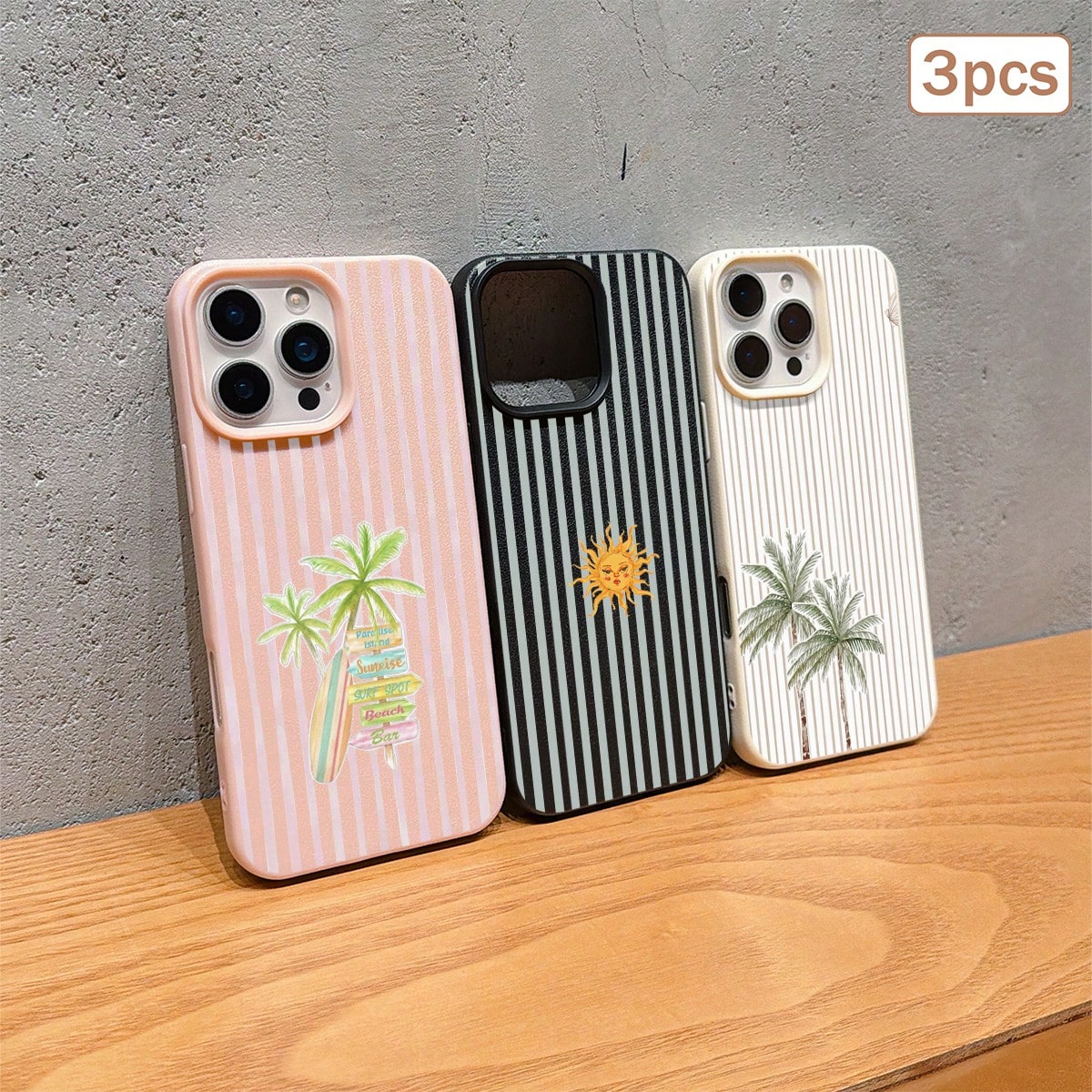 3pcs Striped Print TPU Shockproof Full Coverage Protective Phone Case Compatible With Apple 11/12/13/14/15/16/17 Pro Max