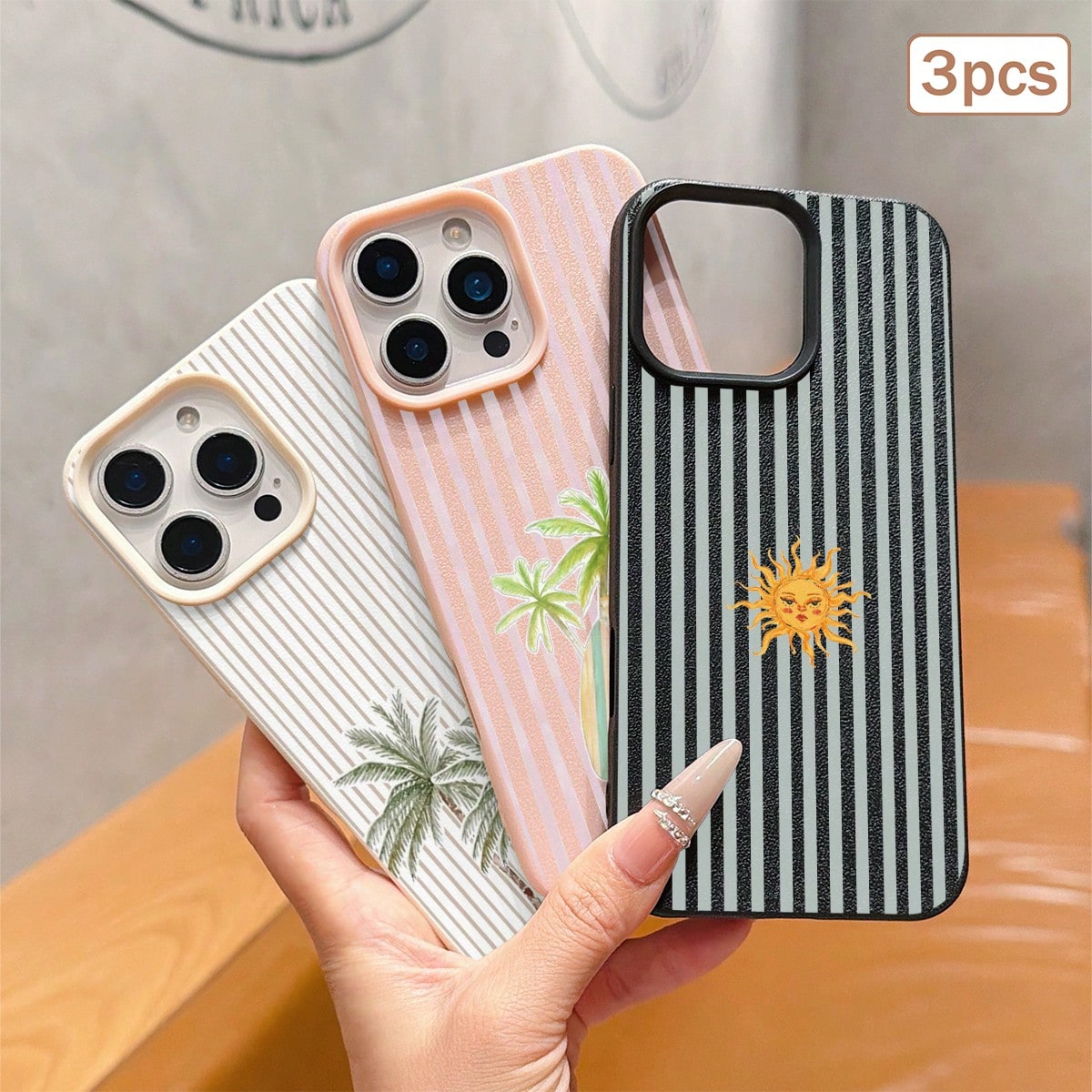3pcs Striped Print TPU Shockproof Full Coverage Protective Phone Case Compatible With Apple 11/12/13/14/15/16/17 Pro Max