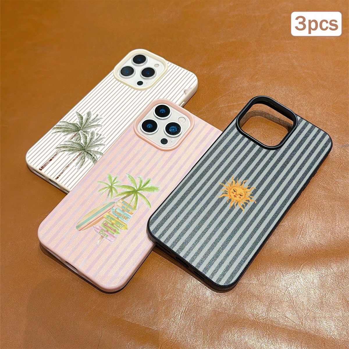 3pcs Striped Print TPU Shockproof Full Coverage Protective Phone Case Compatible With Apple 11/12/13/14/15/16/17 Pro Max