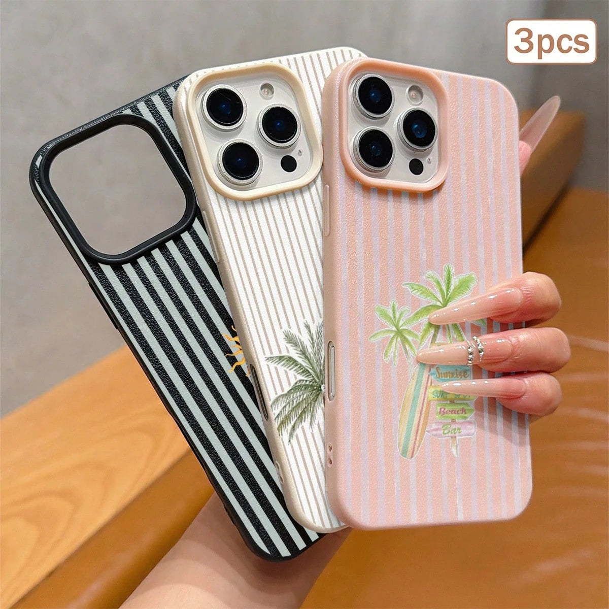 3pcs Striped Print TPU Shockproof Full Coverage Protective Phone Case Compatible With Apple 11/12/13/14/15/16/17 Pro Max
