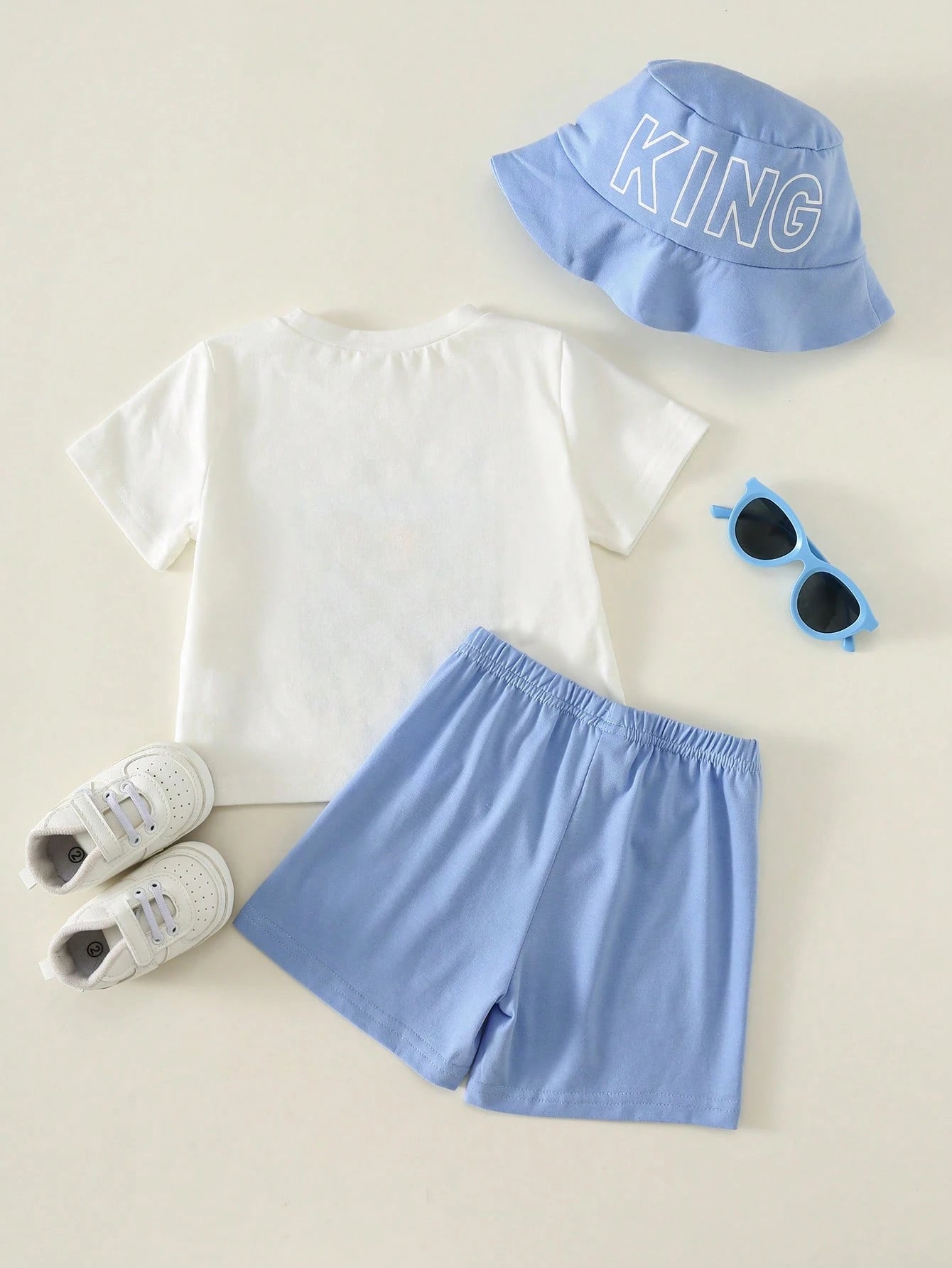 3pcs Toddler Unisex Baby Boy/Girl Cute Teddy Bear Print Short Sleeve T-Shirt, Shorts And Sun Hat Set, Spring/Summer Streetwear Outfit