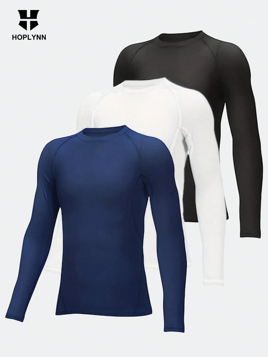 3PCS Tween Boy Compressed Shirts, Long Sleeved Sweaters, Sports Performance Underwear