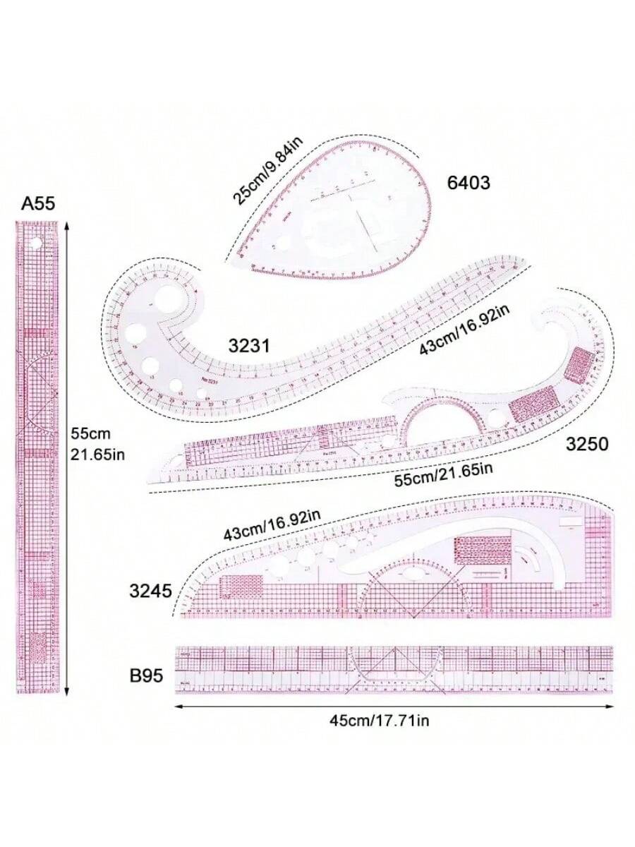 4-10pcs PVC Plate Placing Ruler Clothing Proportion Plate Making Curve Cutting Sewing Tools Multi-Functional Pattern Rule Drawing Template DIY Sewing Accessories Tool Kit