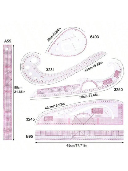4-10pcs PVC Plate Placing Ruler Clothing Proportion Plate Making Curve Cutting Sewing Tools Multi-Functional Pattern Rule Drawing Template DIY Sewing Accessories Tool Kit