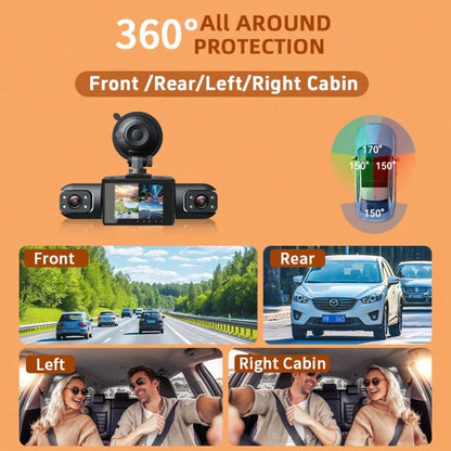 4 Channel 360°Dash Cam Front And Rear Inside Left Right, 2 Inch Dash Camera,64GB Card, Built-In Night Vision Sensitive Motion Detection Recording Parking Mode Monitor Reversing Help