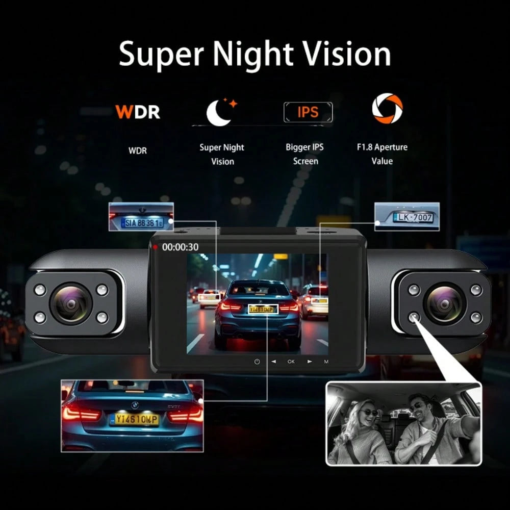 4 Channel 360°Dash Cam Front And Rear Inside Left Right, 2 Inch Dash Camera,64GB Card, Built-In Night Vision Sensitive Motion Detection Recording Parking Mode Monitor Reversing Help