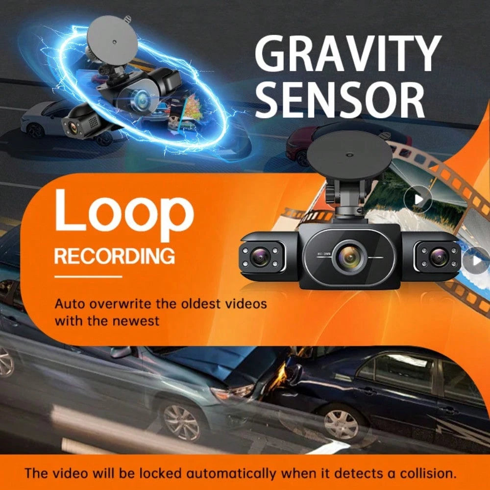 4 Channel 360°Dash Cam Front And Rear Inside Left Right, 2 Inch Dash Camera,64GB Card, Built-In Night Vision Sensitive Motion Detection Recording Parking Mode Monitor Reversing Help