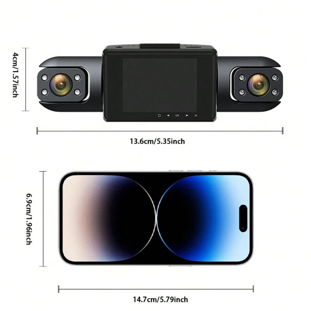 4 Channel 360°Dash Cam Front And Rear Inside Left Right, 2 Inch Dash Camera,64GB Card, Built-In Night Vision Sensitive Motion Detection Recording Parking Mode Monitor Reversing Help