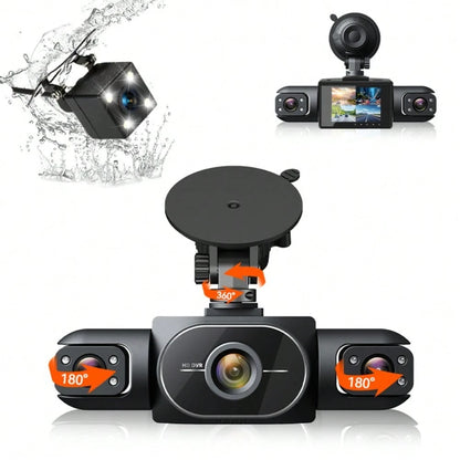4 Channel 360°Dash Cam Front And Rear Inside Left Right, 2 Inch Dash Camera,64GB Card, Built-In Night Vision Sensitive Motion Detection Recording Parking Mode Monitor Reversing Help