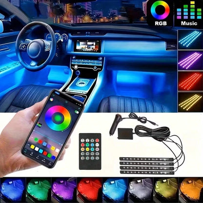 4-In-1 LED Car Interior Light With 16 Million Colors RGB Ambient Lighting Kit, Under Dash Light And Easy To Install For Drivers, (No Hard Wiring) Fits Most Vehicles