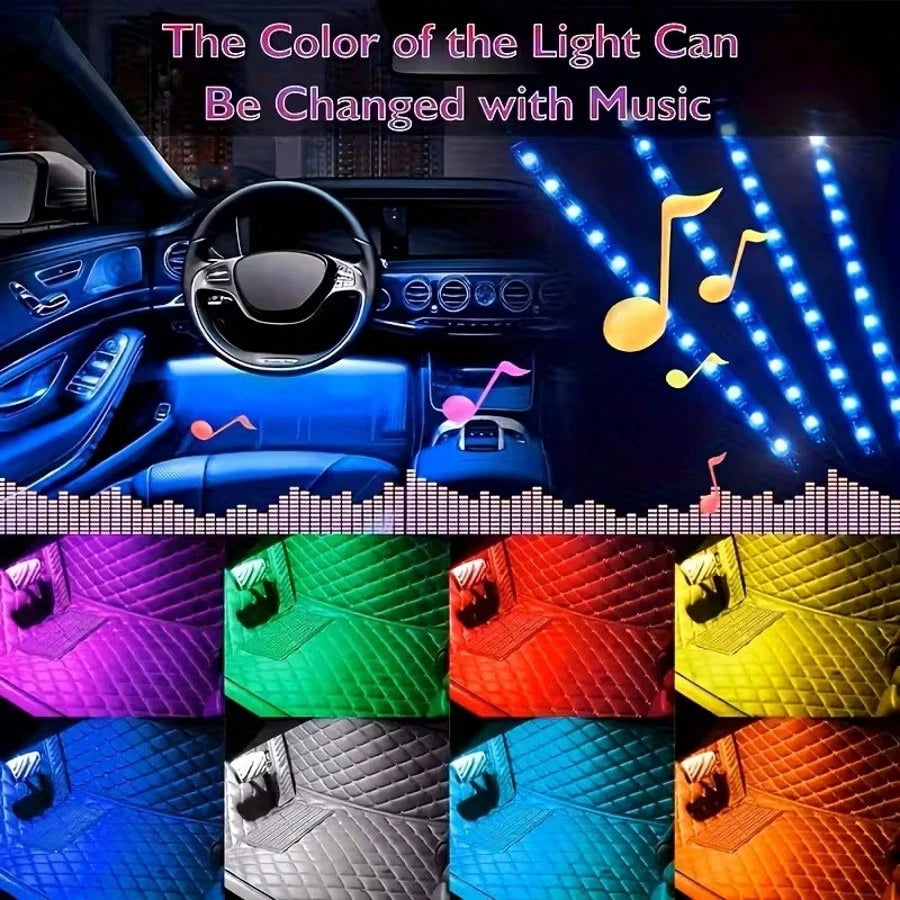 4-In-1 LED Car Interior Light With 16 Million Colors RGB Ambient Lighting Kit, Under Dash Light And Easy To Install For Drivers, (No Hard Wiring) Fits Most Vehicles