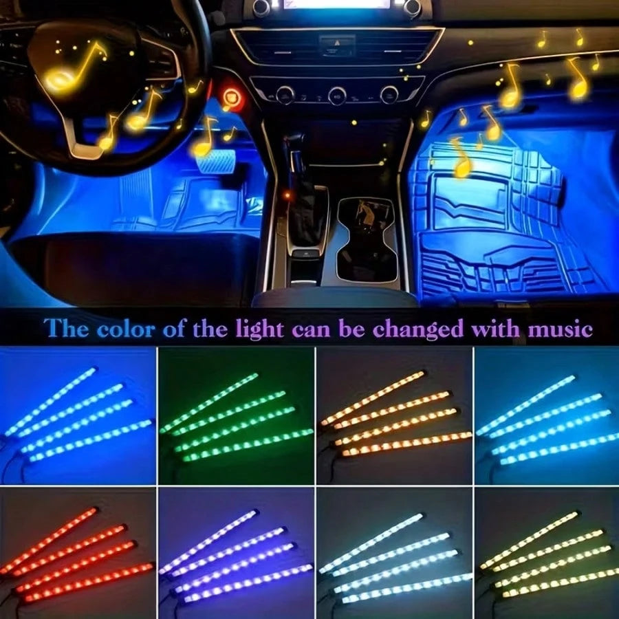 4-In-1 LED Car Interior Light With 16 Million Colors RGB Ambient Lighting Kit, Under Dash Light And Easy To Install For Drivers, (No Hard Wiring) Fits Most Vehicles