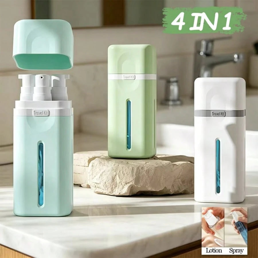 4-In-1 Refillable Travel Dispenser Bottles, Multi-Compartment Design Suitable For Toiletries, Shampoo, Skincare And Moisturizing Products- Leak-Proof And Portable, Ideal For Camping, Business Travel