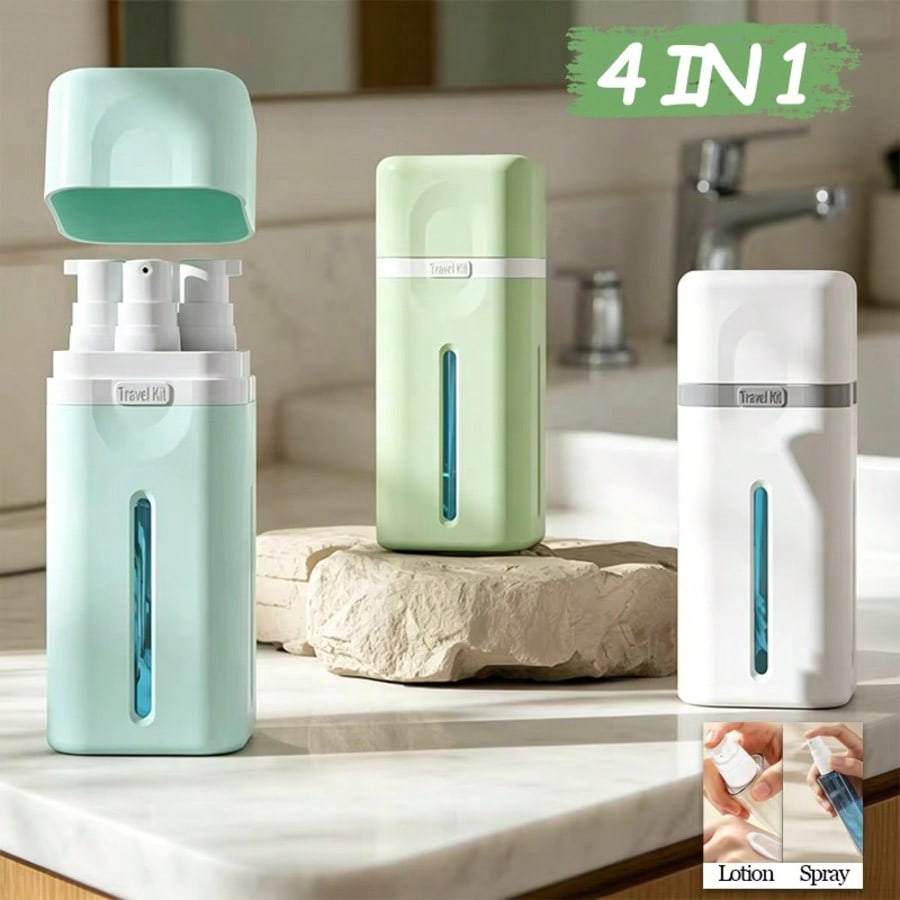 4-In-1 Refillable Travel Dispenser Bottles, Multi-Compartment Design Suitable For Toiletries, Shampoo, Skincare And Moisturizing Products- Leak-Proof And Portable, Ideal For Camping, Business Travel