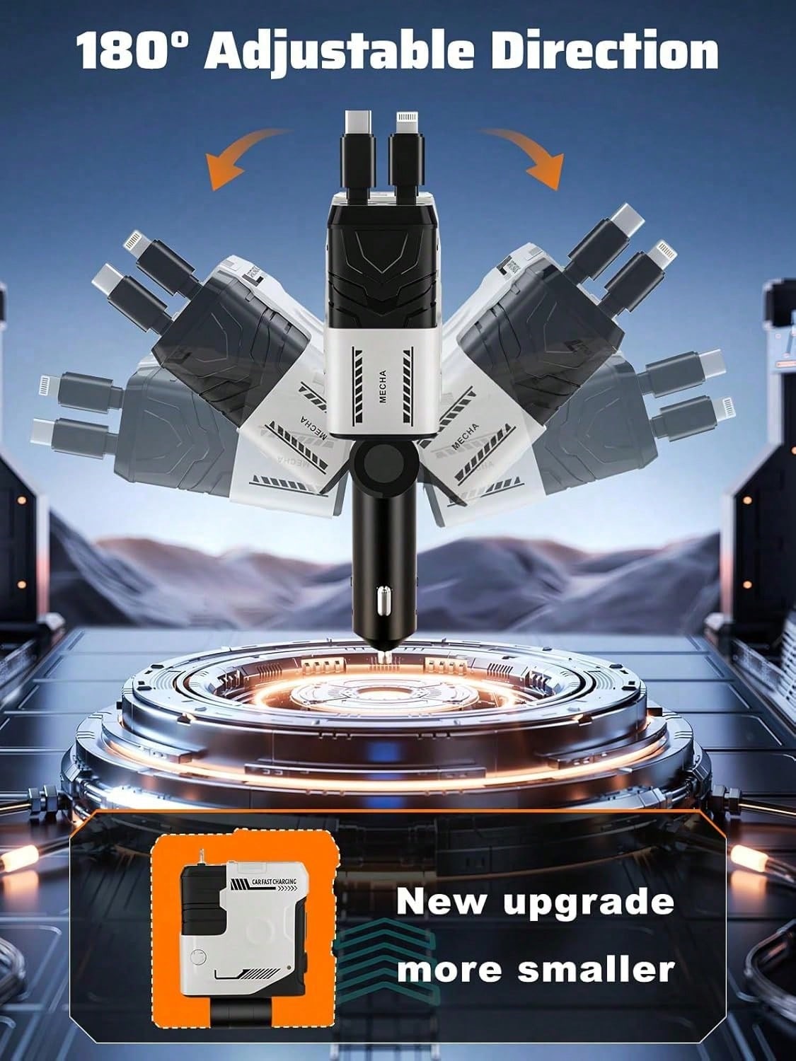 4 In 1 Retractable Car Fast Charger In Mech-Style 65W Charger Car Charger With Retractable Cablea And Multi-Port Usb C Holiday Gifts, Universal Compatibility For Ios, Galaxy & Pixel Models. Car Essen