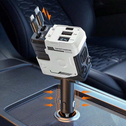 4 In 1 Retractable Car Fast Charger In Mech-Style 65W Charger Car Charger With Retractable Cablea And Multi-Port Usb C Holiday Gifts, Universal Compatibility For Ios, Galaxy & Pixel Models. Car Essen