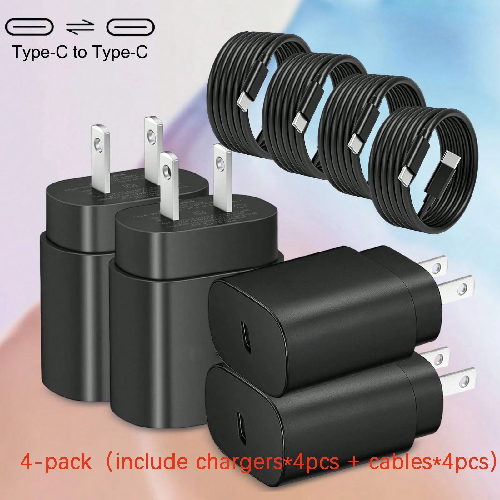 4 Pack USB C Charger Block, PD 3.0 Fast Charging Type C Charger Plug With 4 Pack 4ft USB C To USB C Cable, US Plug Type C Power Adapter Compatible With Phone 17/16/15/15/Pro/Pro Max, Galaxy S24/S23