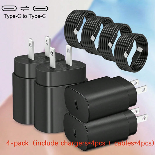 4 Pack USB C Charger Block, PD 3.0 Fast Charging Type C Charger Plug With 4 Pack 4ft USB C To USB C Cable, US Plug Type C Power Adapter Compatible With Phone 17/16/15/15/Pro/Pro Max, Galaxy S24/S23