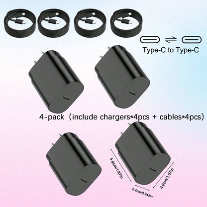 4 Pack USB C Charger Block, PD 3.0 Fast Charging Type C Charger Plug With 4 Pack 4ft USB C To USB C Cable, US Plug Type C Power Adapter Compatible With Phone 17/16/15/15/Pro/Pro Max, Galaxy S24/S23