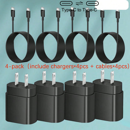 4 Pack USB C Charger Block, PD 3.0 Fast Charging Type C Charger Plug With 4 Pack 4ft USB C To USB C Cable, US Plug Type C Power Adapter Compatible With Phone 17/16/15/15/Pro/Pro Max, Galaxy S24/S23
