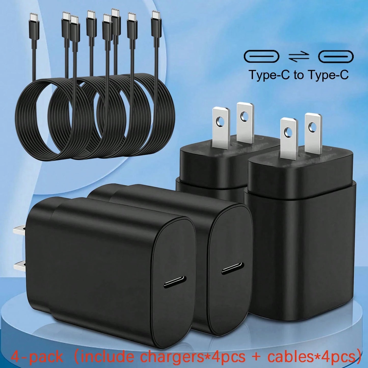 4 Pack USB C Charger Block, PD 3.0 Fast Charging Type C Charger Plug With 4 Pack 4ft USB C To USB C Cable, US Plug Type C Power Adapter Compatible With Phone 17/16/15/15/Pro/Pro Max, Galaxy S24/S23