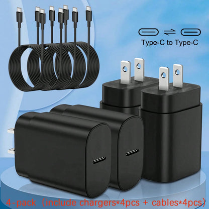 4 Pack USB C Charger Block, PD 3.0 Fast Charging Type C Charger Plug With 4 Pack 4ft USB C To USB C Cable, US Plug Type C Power Adapter Compatible With Phone 17/16/15/15/Pro/Pro Max, Galaxy S24/S23