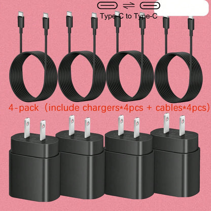4 Pack USB C Charger Block, PD 3.0 Fast Charging Type C Charger Plug With 4 Pack 4ft USB C To USB C Cable, US Plug Type C Power Adapter Compatible With Phone 17/16/15/15/Pro/Pro Max, Galaxy S24/S23