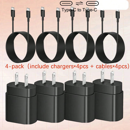 4 Pack USB C Charger Block, PD 3.0 Fast Charging Type C Charger Plug With 4 Pack 4ft USB C To USB C Cable, US Plug Type C Power Adapter Compatible With Phone 17/16/15/15/Pro/Pro Max, Galaxy S24/S23