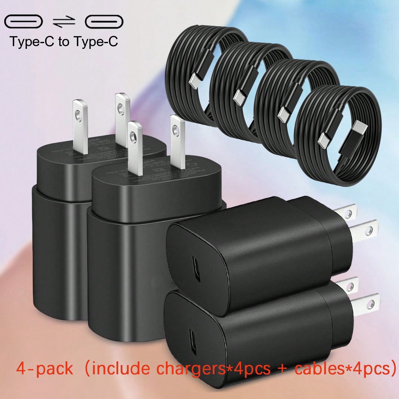 4 Pack USB C Charger Block, PD 3.0 Fast Charging Type C Charger Plug With 4 Pack 4ft USB C To USB C Cable, US Plug Type C Power Adapter Compatible With Phone 17/16/15/15/Pro/Pro Max, Galaxy S24/S23