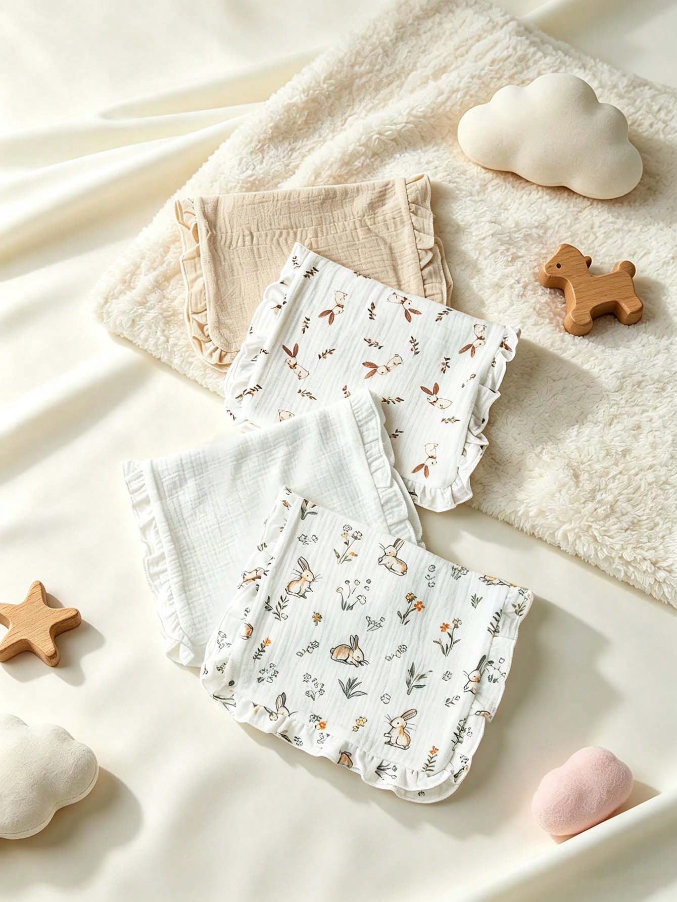 4 Packs Cotton Burp Rags Ruffle Baby Burp Cloths Baby Boy & Girl, Absorbent Cotton Burping Cloths For Babies,Infant Towels, Milk Spit Up Rags