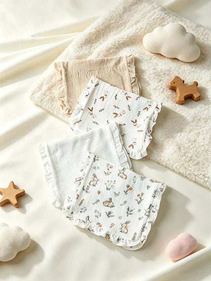 4 Packs Cotton Burp Rags Ruffle Baby Burp Cloths Baby Boy & Girl, Absorbent Cotton Burping Cloths For Babies,Infant Towels, Milk Spit Up Rags