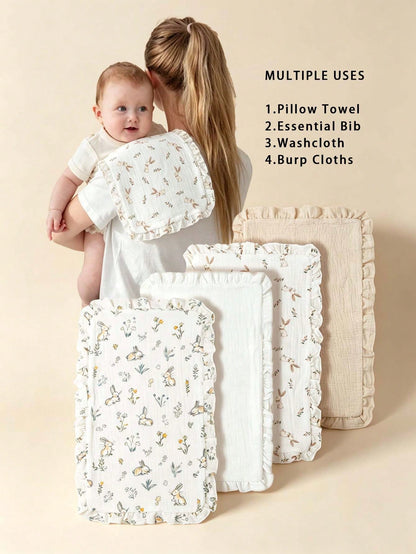 4 Packs Cotton Burp Rags Ruffle Baby Burp Cloths Baby Boy & Girl, Absorbent Cotton Burping Cloths For Babies,Infant Towels, Milk Spit Up Rags