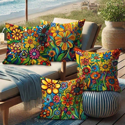 4 PCS Tropical Flower Throw Pillow Covers- 17.7*17.7Inch 2D Flat Cushion Cover, Zipper Closure, Machine Washable, Suitable For Living Room, Bedroom, Sofa, Patio, Outdoor Decor(No Inserts)