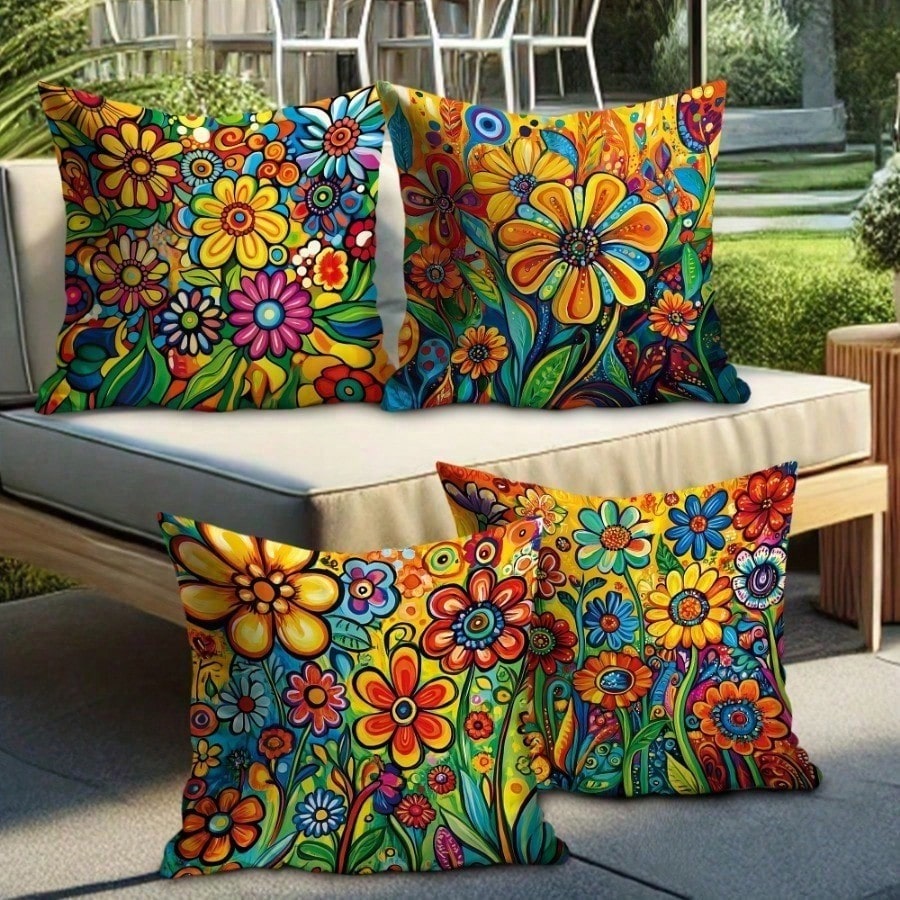 4 PCS Tropical Flower Throw Pillow Covers- 17.7*17.7Inch 2D Flat Cushion Cover, Zipper Closure, Machine Washable, Suitable For Living Room, Bedroom, Sofa, Patio, Outdoor Decor(No Inserts)