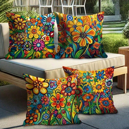 4 PCS Tropical Flower Throw Pillow Covers- 17.7*17.7Inch 2D Flat Cushion Cover, Zipper Closure, Machine Washable, Suitable For Living Room, Bedroom, Sofa, Patio, Outdoor Decor(No Inserts)