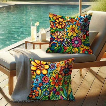 4 PCS Tropical Flower Throw Pillow Covers- 17.7*17.7Inch 2D Flat Cushion Cover, Zipper Closure, Machine Washable, Suitable For Living Room, Bedroom, Sofa, Patio, Outdoor Decor(No Inserts)