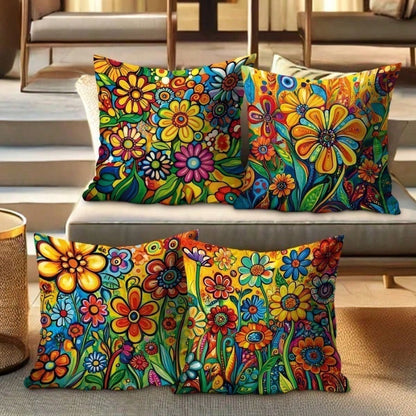 4 PCS Tropical Flower Throw Pillow Covers- 17.7*17.7Inch 2D Flat Cushion Cover, Zipper Closure, Machine Washable, Suitable For Living Room, Bedroom, Sofa, Patio, Outdoor Decor(No Inserts)