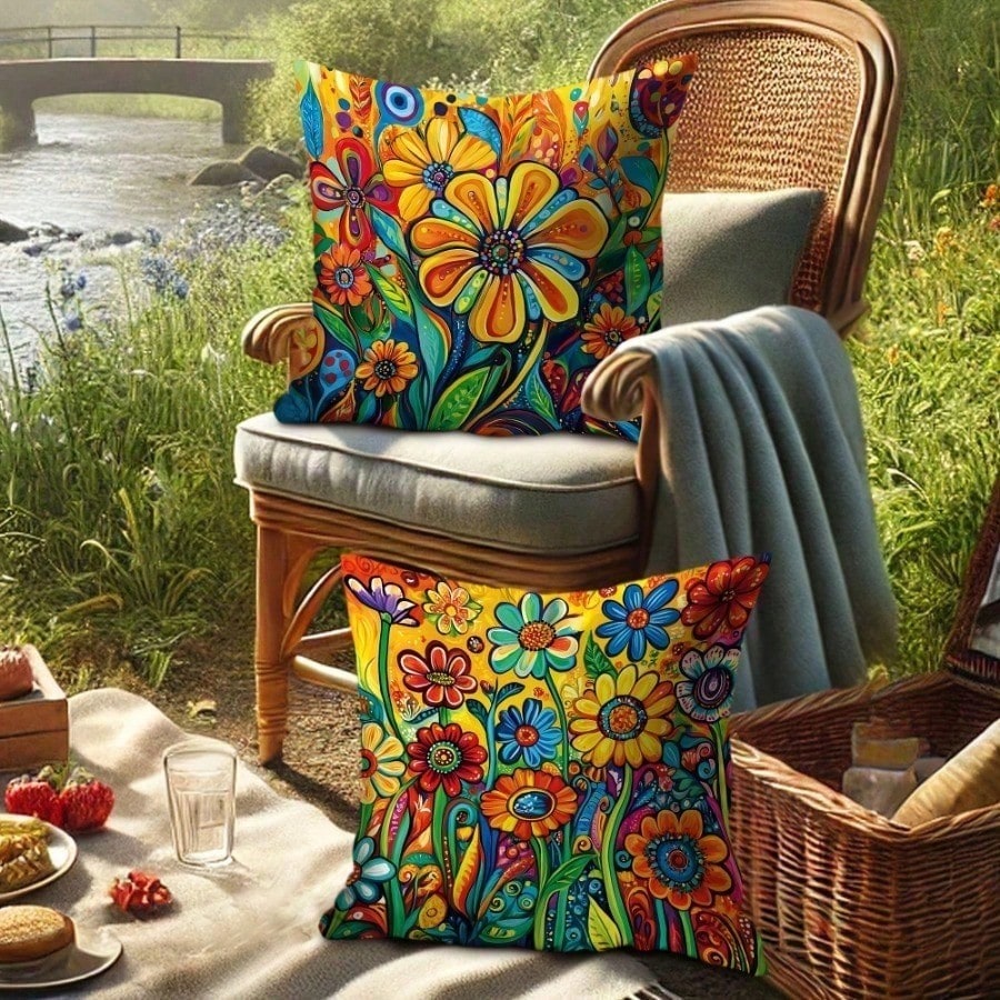 4 PCS Tropical Flower Throw Pillow Covers- 17.7*17.7Inch 2D Flat Cushion Cover, Zipper Closure, Machine Washable, Suitable For Living Room, Bedroom, Sofa, Patio, Outdoor Decor(No Inserts)