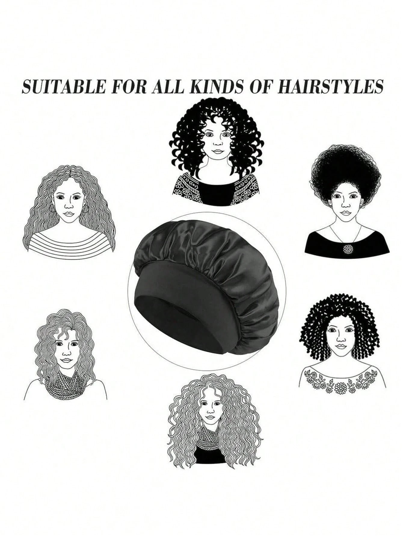 4-Piece Curly Hair Set: 1 Wide-Brim Satin Sleep Cap, 3 Heatless Curlers, Classic Casual Women's Solid Color Elastic Soft Cap, Heatless Overnight Curls, Effortlessly Create Curly Hair, Suitable For All