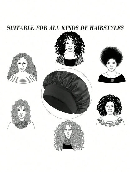 4-Piece Curly Hair Set: 1 Wide-Brim Satin Sleep Cap, 3 Heatless Curlers, Classic Casual Women's Solid Color Elastic Soft Cap, Heatless Overnight Curls, Effortlessly Create Curly Hair, Suitable For All