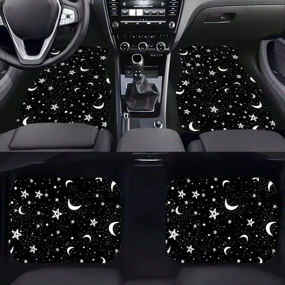 4 Pieces Of Universal Star And Moon Printing Car Floor Mats, Non-Slip And Wear-Resistant Design, Interior Decoration Protective Mats, Practical Auto Accessories