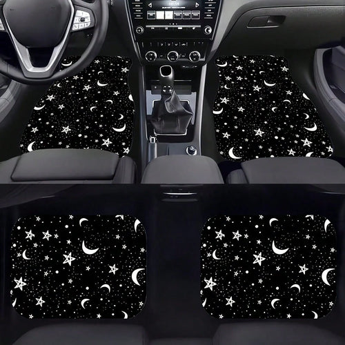 4 Pieces Of Universal Star And Moon Printing Car Floor Mats, Non-Slip And Wear-Resistant Design, Interior Decoration Protective Mats, Practical Auto Accessories