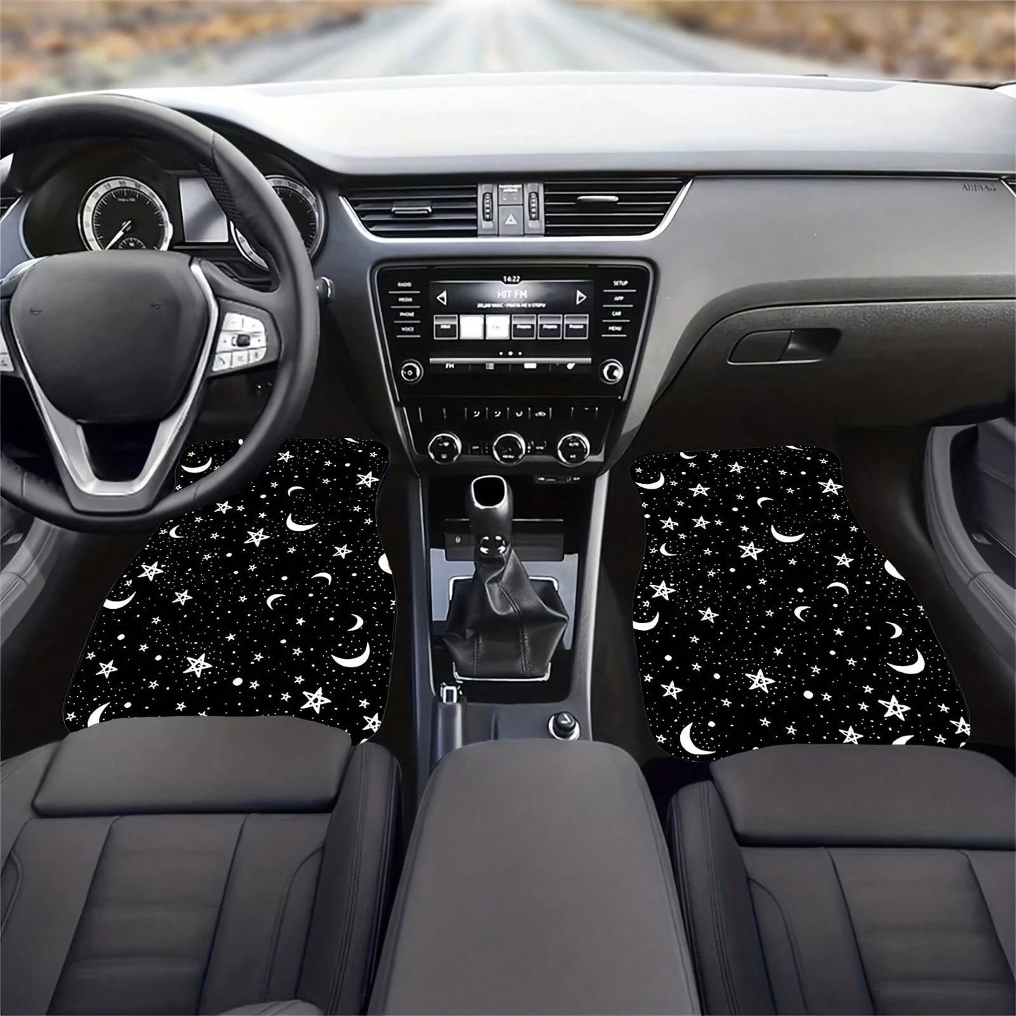 4 Pieces Of Universal Star And Moon Printing Car Floor Mats, Non-Slip And Wear-Resistant Design, Interior Decoration Protective Mats, Practical Auto Accessories