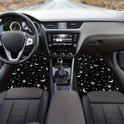 4 Pieces Of Universal Star And Moon Printing Car Floor Mats, Non-Slip And Wear-Resistant Design, Interior Decoration Protective Mats, Practical Auto Accessories