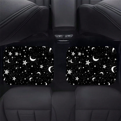 4 Pieces Of Universal Star And Moon Printing Car Floor Mats, Non-Slip And Wear-Resistant Design, Interior Decoration Protective Mats, Practical Auto Accessories