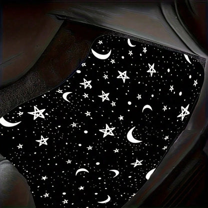 4 Pieces Of Universal Star And Moon Printing Car Floor Mats, Non-Slip And Wear-Resistant Design, Interior Decoration Protective Mats, Practical Auto Accessories