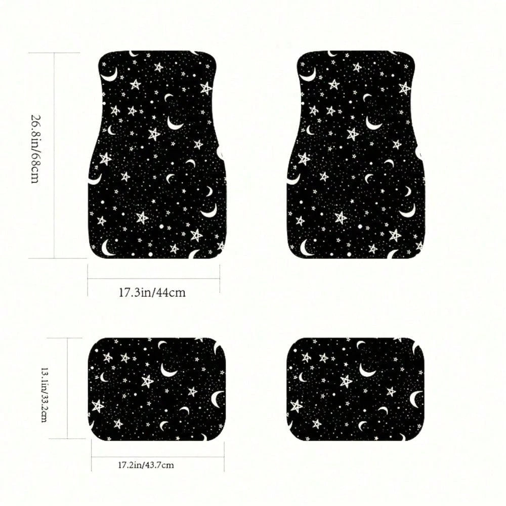 4 Pieces Of Universal Star And Moon Printing Car Floor Mats, Non-Slip And Wear-Resistant Design, Interior Decoration Protective Mats, Practical Auto Accessories